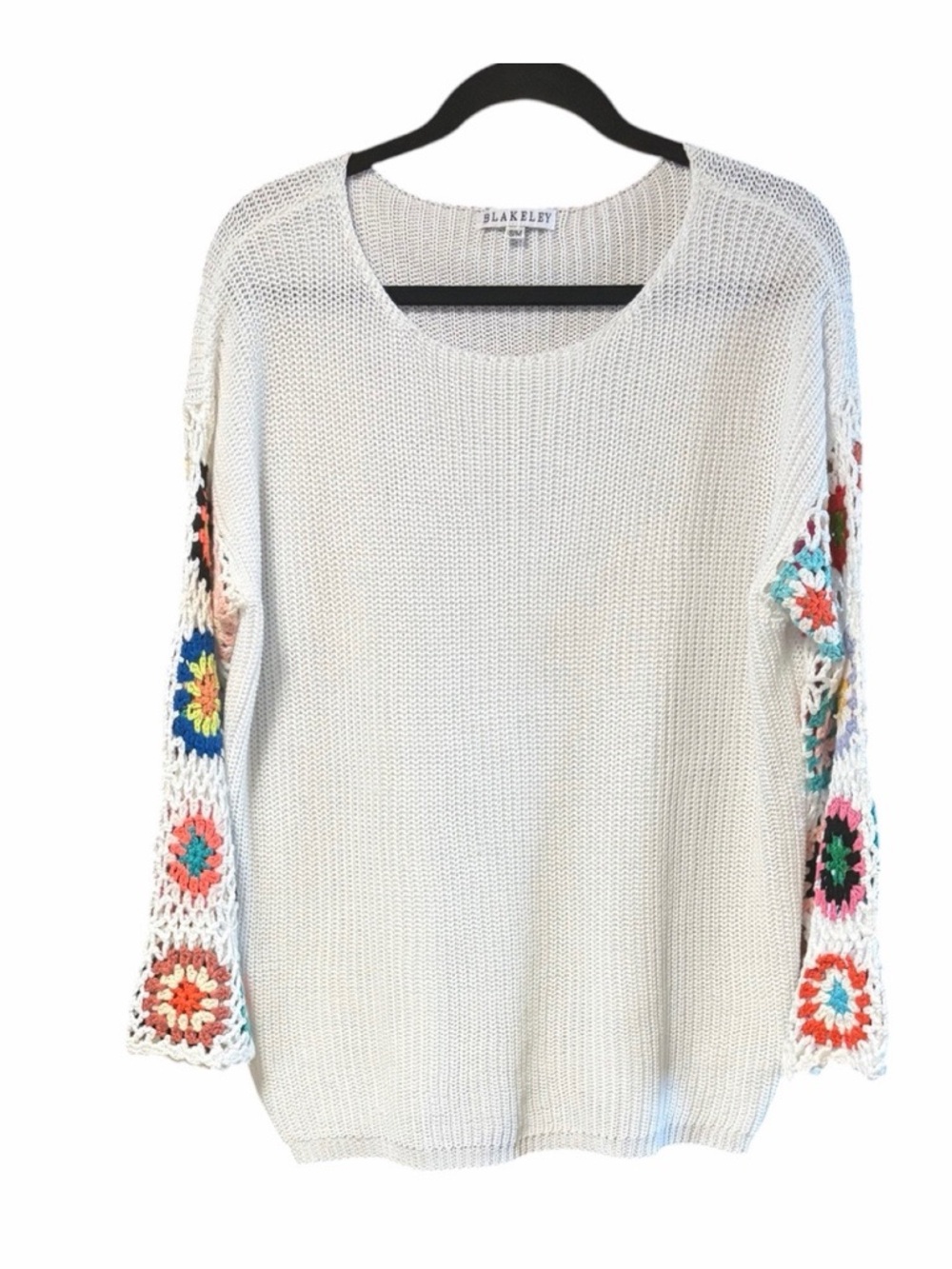 Blakeley Crochet Granny Square Sleeve Knit Sweater